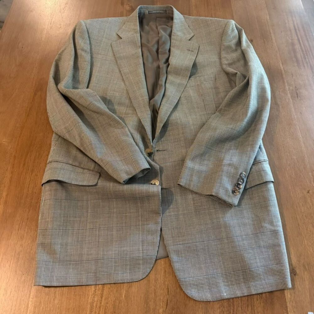 Vtg Ermenegildo Zegna Neiman Marcus 48L 100% Wool Glen Plaid Blazer Sport Coat